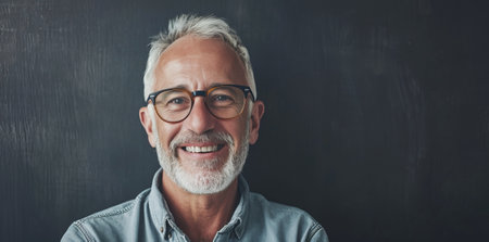 Close Up Portrait of a Cheerful Senior Man with Gray Hairの素材