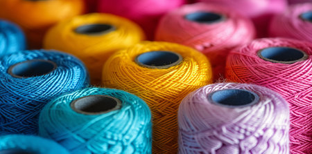 Sewing threads multicolored background closeupの素材