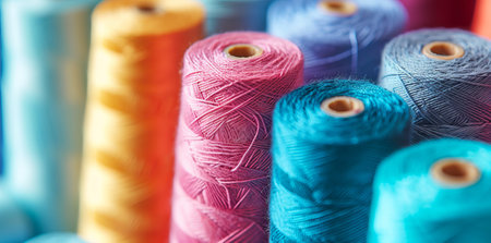 Sewing threads multicolored background closeupの素材