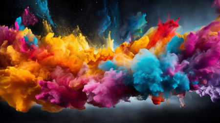 Colorful powder explosion on black background. Abstract pastel color dust particles splash.の素材