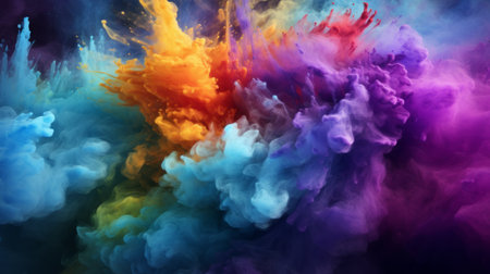 Colorful powder explosion on black background. Abstract pastel color dust particles splash.の素材