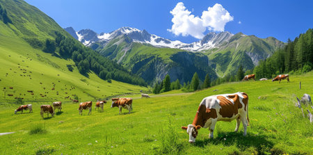 Summer in the famous Lauterbrunnen valley, Berner Oberland, Switzerland, Europe. Dramatic cliffs surrond the town with the iconic Staubbach waterfall adding to the stunning backdrop.の素材