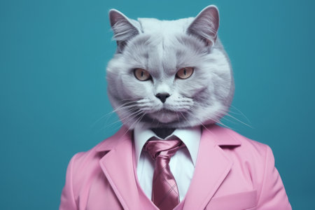 Cat in a jacket with a tie of a butterfly tie.の素材