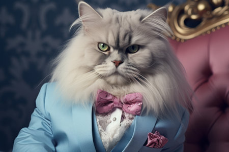 Cat in a jacket with a tie of a butterfly tie.の素材