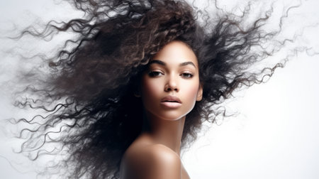 Beauty portrait of African American girl with afro hair. Beautiful black woman. Cosmetics, makeup and fashionの素材