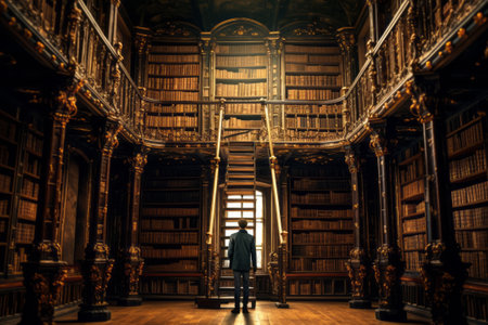Portrait of attractive woman in beautiful public library.の素材