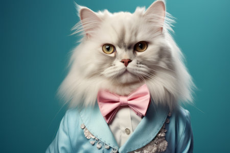 Cat in a jacket with a tie of a butterfly tie.の素材
