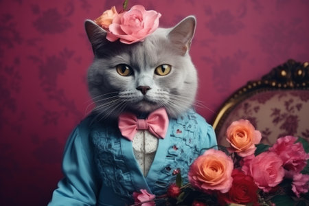 Cat in a jacket with a tie of a butterfly tie.の素材