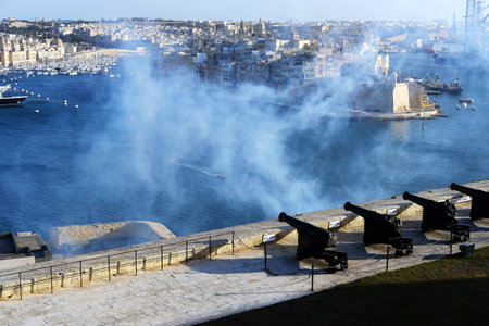 Valletta, Malta 02/05/2020 firing a cannon from the Saluting Batteryのeditorial素材