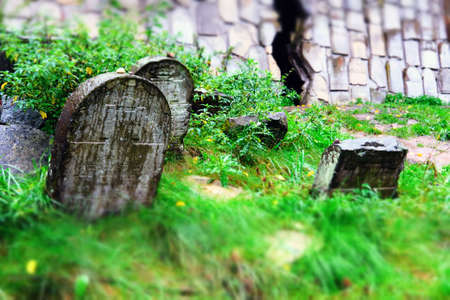 Ancient matzevah at an old jewish cemetery in Kazimierz Dolny, Poland