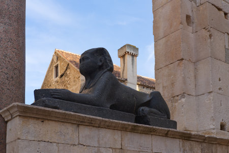 Split, Croatia. September 13, 2021. Egiptian sphynx in front of ancient Diocletian Palaceのeditorial素材