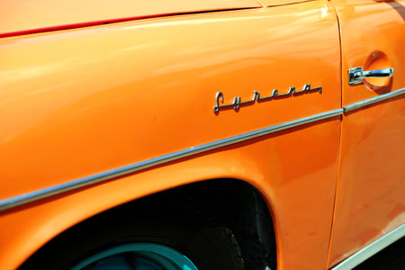 Lublin, Poland. 24 July 2022. Classic Polish car Syrena in bright orangeのeditorial素材
