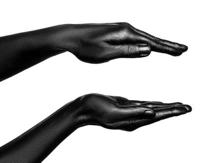 photo of a colored hand isolated on whiteの写真素材