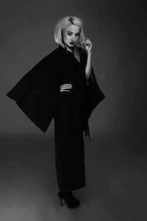 black and white photo of a bright Slavic modelの写真素材