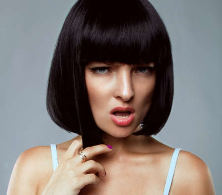 Girl model with black hairの写真素材