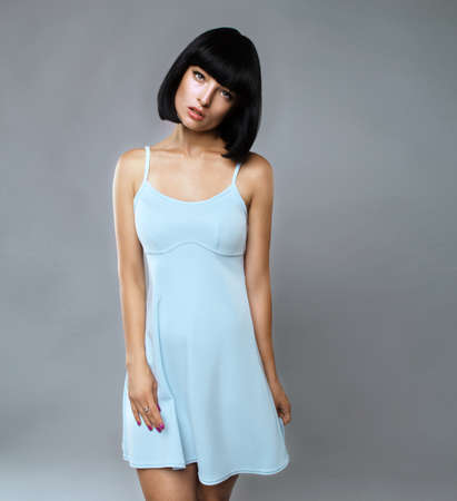 Girl model with black hairの写真素材