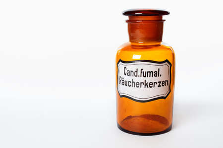 Vintage pharmacy bottle handmade brown glassの写真素材
