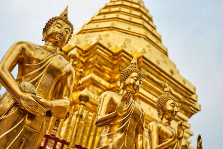 Golden Buddha in doi suthep temple Thailandの写真素材