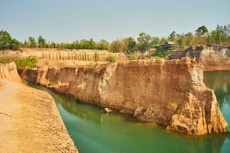 Cliffs in a lake background textureの写真素材