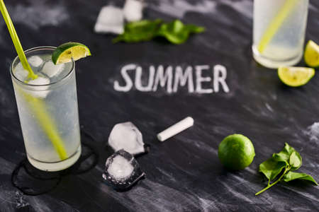 Lemonade on blackboard with summer writing