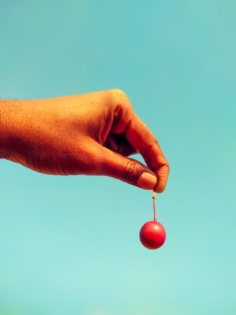 The fruit of Capparis decidua in the boy hand on the Haze background