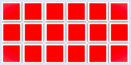 3D illustration Red Squares with white border on White backgroundの写真素材
