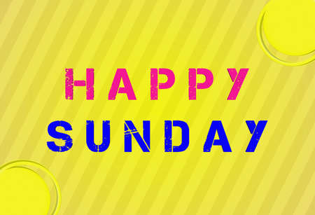 A 3D illustration Happy Sunday text isolated on yellow background with stripesの写真素材