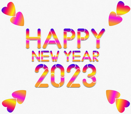 2023 new year letter with colorful love shapes on white background. New year celebration concept