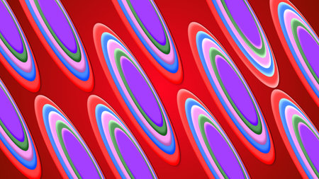 A 3D rendering multicolored round shapes on red background. Concept for Desktop wallpaper, business,...