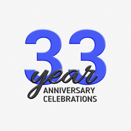 33th anniversary celebration design. festive illustration. Realistic 3d sign. Party event decorationの写真素材