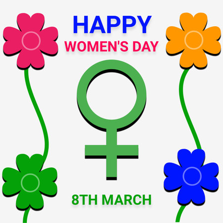 Happy Women's Day. 8 March. colorful flowers with woman's symbol. 3D illustration for your designの写真素材
