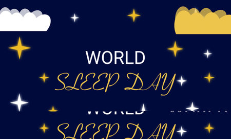 World Sleep day is observed every year in March, intended to be a celebration of sleep. 3D Illustration of World Sleep Day Background with Clouds, Stars and Textの写真素材