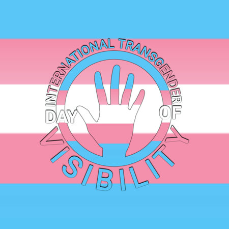 International Transgender Day of Visibility illustration. Transgender flag in hand shape icon logo type on Transgender flag . Holiday concept. Template for background, banner, cardの写真素材