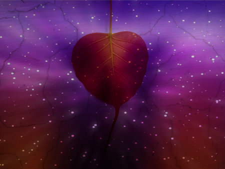 Valentine's day background with heart-shaped leaf and stars.の写真素材