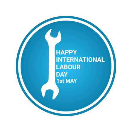 Happy International Labour Day. 1st May. Typography design on blue background. illustration.の写真素材
