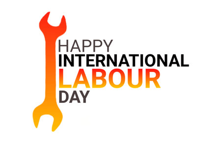 Happy International Labour Day. Holiday concept. Template for background, banner, card, poster with text inscription. illustration.の写真素材