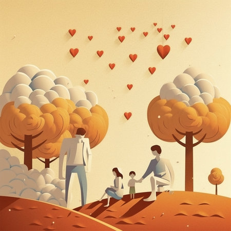 Happy family walking in the park. International Day of the Family concept. illustration. Generative AIの素材