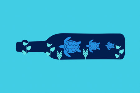 World oceans day concept, the Turtles in a bottle of water. Help to protect animals and the environment. illustrationの写真素材