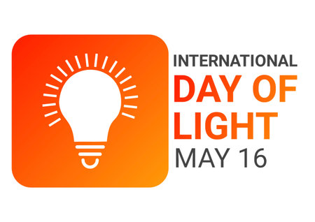 International Day Of Light. May 16. Holiday concept. Template for background, banner, card, poster with text inscription. illustration.の写真素材