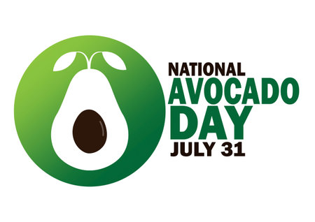 National Avocado Day. July 31. Holiday concept. Template for background, banner, card, poster with text inscription. Vector illustration.のイラスト素材