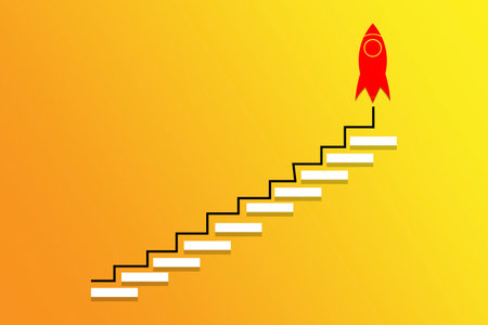 Rocket rising up the stairs to success. Business concept. Vector illustrationのイラスト素材
