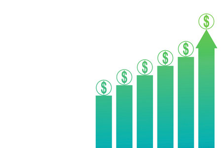 Growing business graph with dollar sign on a white background. Vector illustration.のイラスト素材