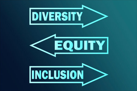 Diversity and equity and Inclusion with arrows pointing in left and right directions. Vector...