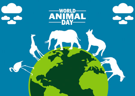 World Animal Day concept with animals design. Holiday concept. Template for background, banner, card, poster with text inscription. Vector illustrationのイラスト素材