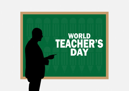 World Teacher's Day vector illustration poster background concept with silhouette of teacher and chalkboard. creative graphic designのイラスト素材