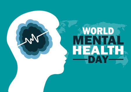 World mental health day Concept, Human head with Brain and mental health. Vector illustration Suitable for greeting card, poster and banner.のイラスト素材