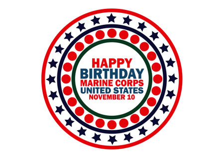 Happy Birthday Marine Corps United States Vector Template Design Illustration. November 10. Suitable for greeting card, poster and bannerのイラスト素材