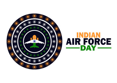 Indian Air Force Day celebration Vector illustration background. Holiday concept. Template for background, banner, card, poster with text inscription.のイラスト素材