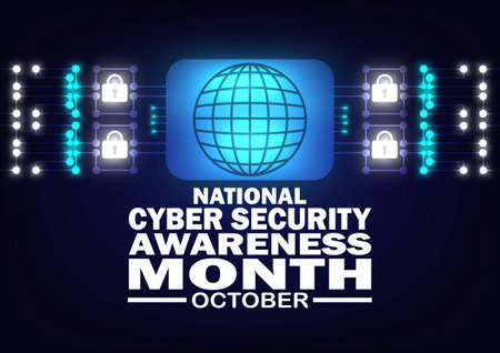 National cyber security awareness month observed on every october. Vector illustration. Suitable for greeting card, poster and banner.のイラスト素材
