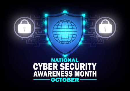 National Cyber Security Awareness Month October. Holiday concept. Template for background, banner, card, poster with text inscription. Vector illustrationのイラスト素材